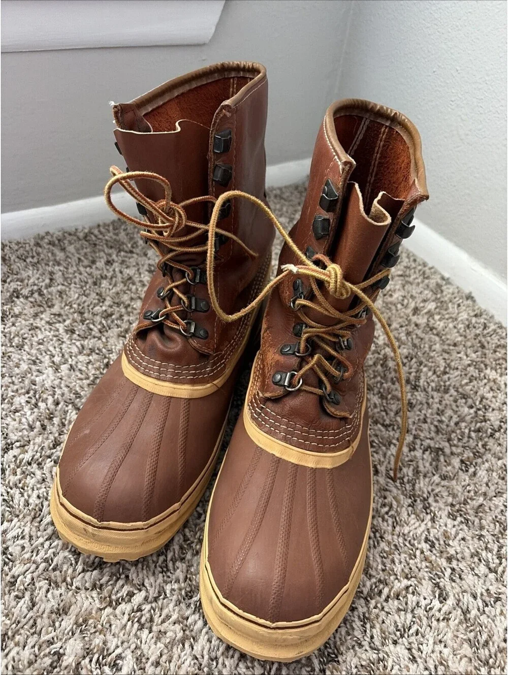 Vintage Sorel Champion Kaufman Boots Men’s Brown Leather Snow Winter Made Canada